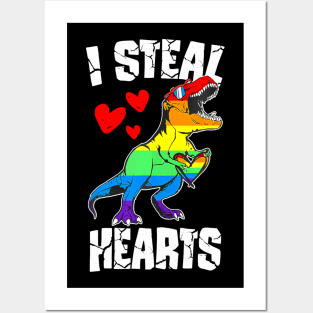 Dinosaur T Rex Lgbt Gay Pride Flag I Steal Hearts Men Boys Posters and Art